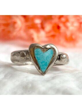 Heart Shaped Turquoise Southwest Style Sterling Silver 925 Vintage Ring sz 7.75
